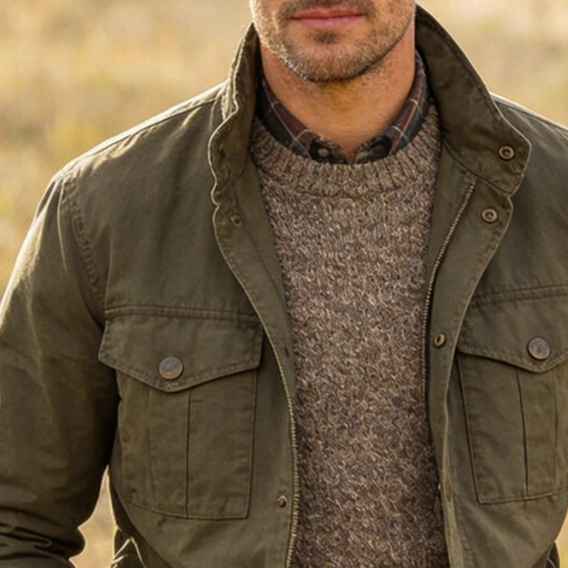 Men's Retro Casual Cotton Multi-Pocket Washed Zipper Stand Collar Jacket MTA1280L4TO