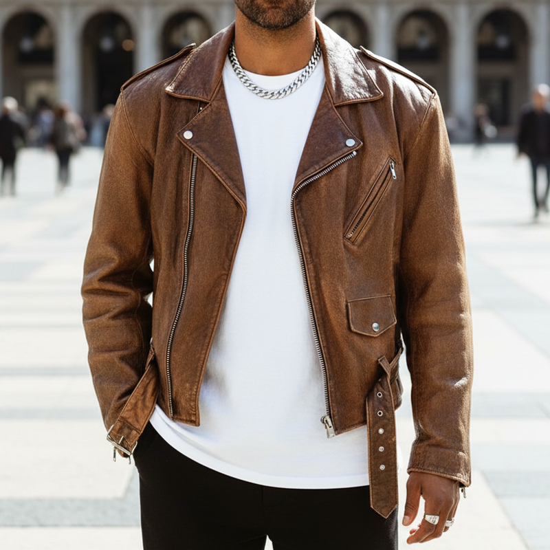 Men's Vintage Motorcycle PU Leather Zip-up Jacket MTA2378I2U