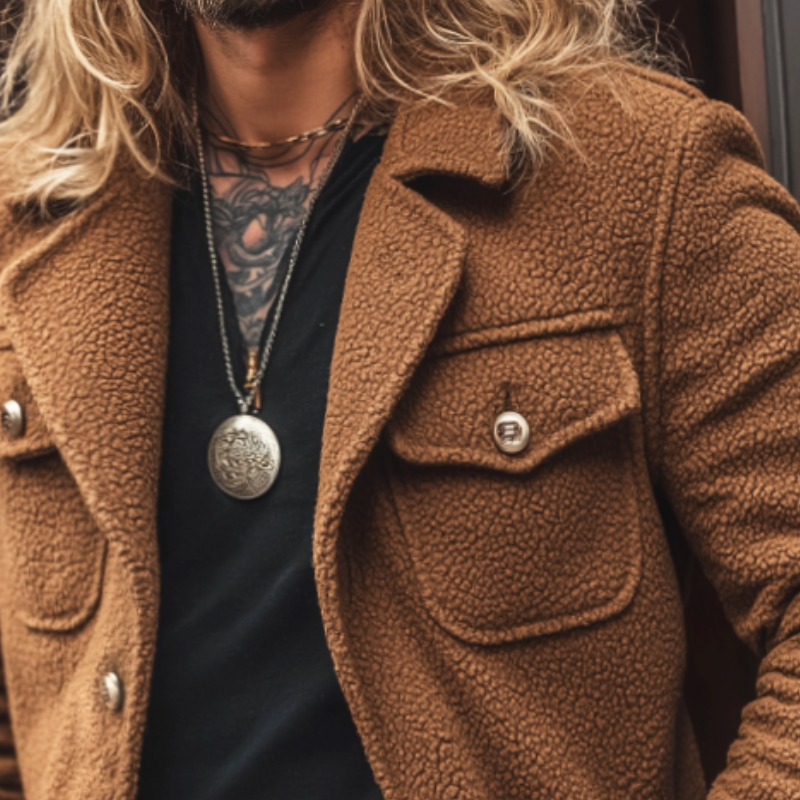 Men's Retro Casual Street Style Warm Plush Lapel Jacket MTA1729I8TO