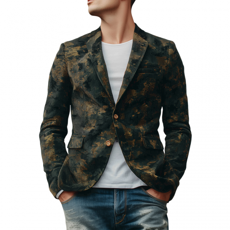 Men's Stylish Vintage Contrast Camouflage Corduroy Notch Lapel Single-breasted Slim-fit Blazer MTA0745H1M
