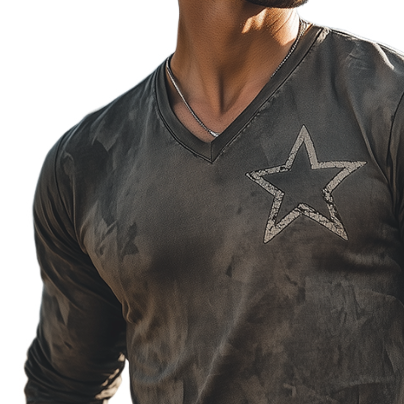 Men's Retro Casual Shabby Star Print Round Neck Long Sleeve T-shirt MTA3078G3TO