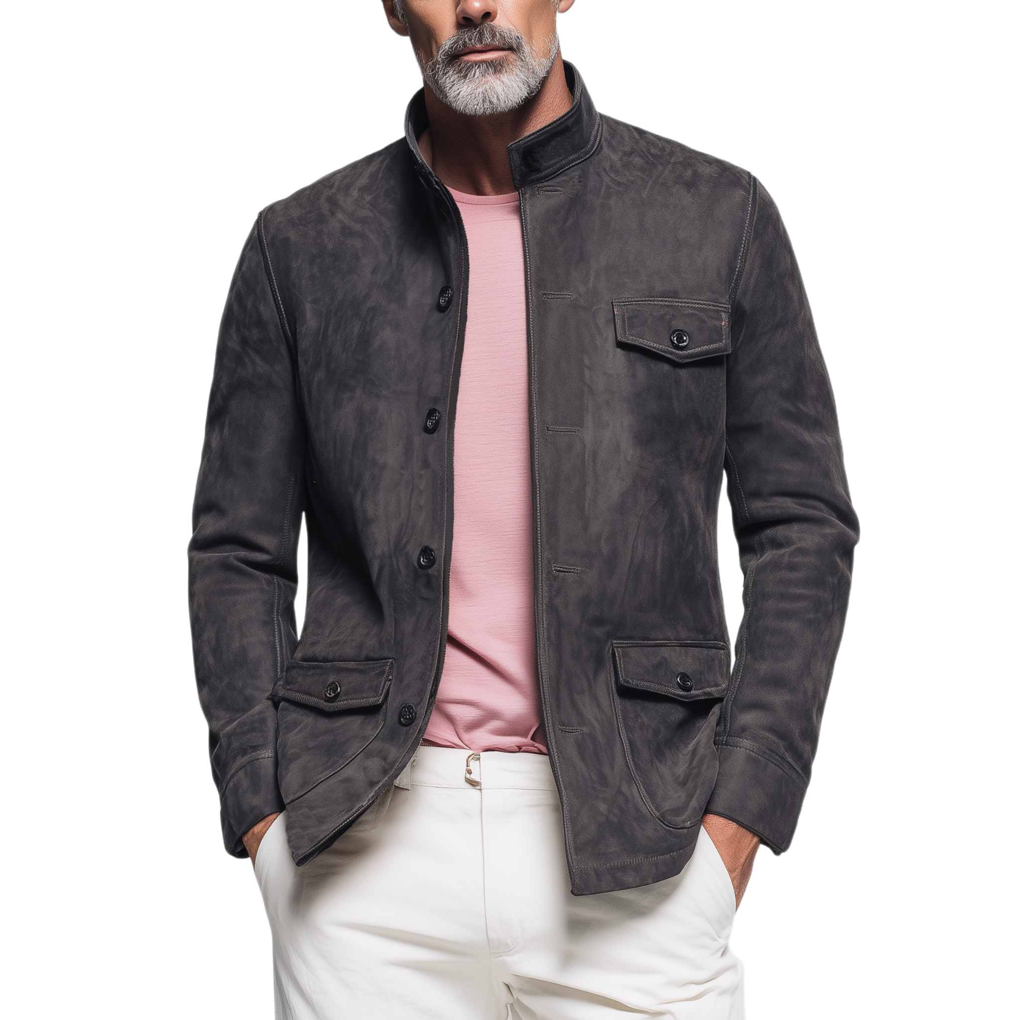 Men's Classic Casual Stand Collar Suede Jacket MTA2991H5K