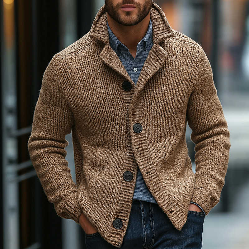 Men's Retro Casual Knitted Button-Down Lapel Cardigan MTA0810L4TO