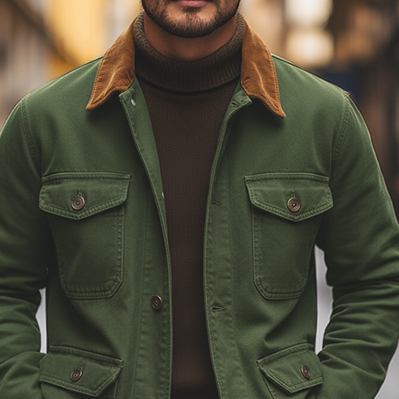 Men's Patchwork Collar Cotton Blend Multi-pocket Jacket MTA0446L0X