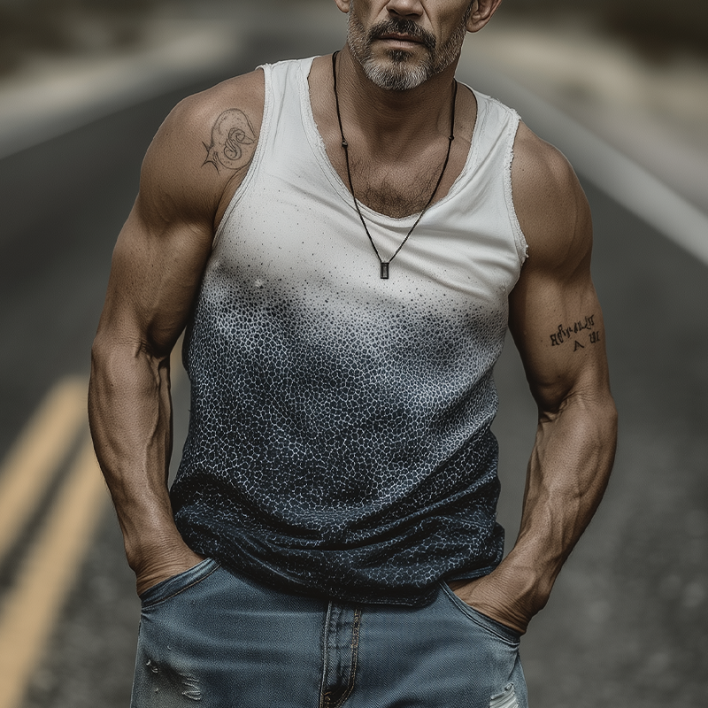 Men's Spring And Summer Fashion Casual Art Print U-neck Cuffs Raw Edge Cotton Blended Tank Top MTA0958G3K
