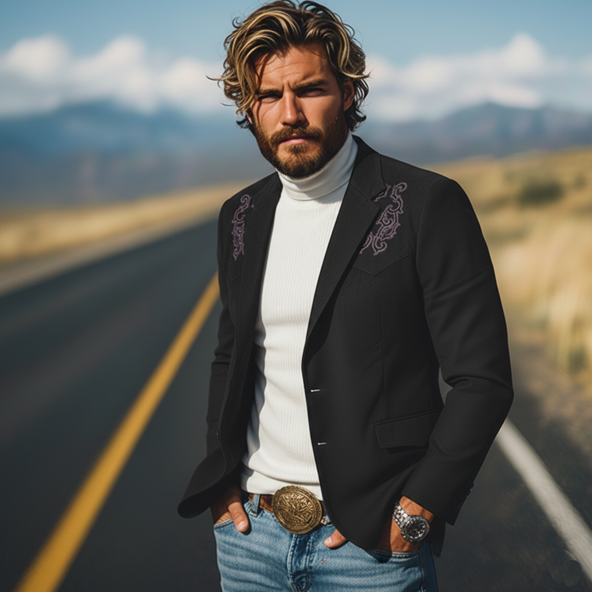 Men's Classic Retro Western Style Embroidered Faux Suede Blazer MTA1055K2K