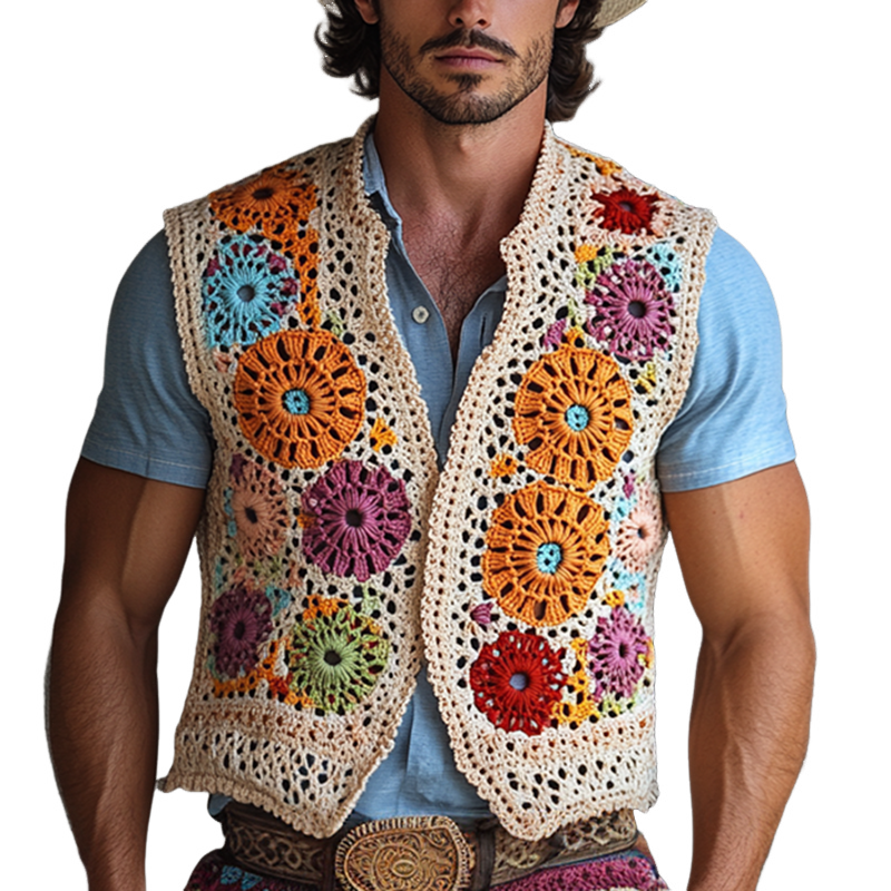 Men's Colorful Crochet Buttonless Vest MTA1723F1Y