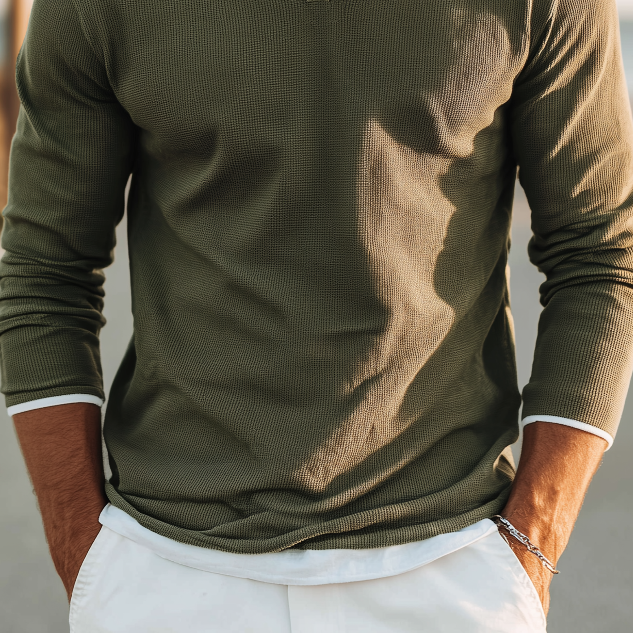 Men's Classic Casual Henley Collar Waffle Fit Long Sleeve T-Shirt MTA0160H6K
