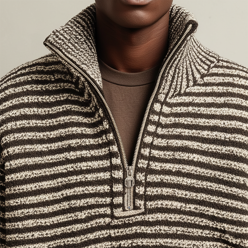 Men's Winter Fashion Striped Cotton Knitted Half-Zip Sweater MTA1433J7P