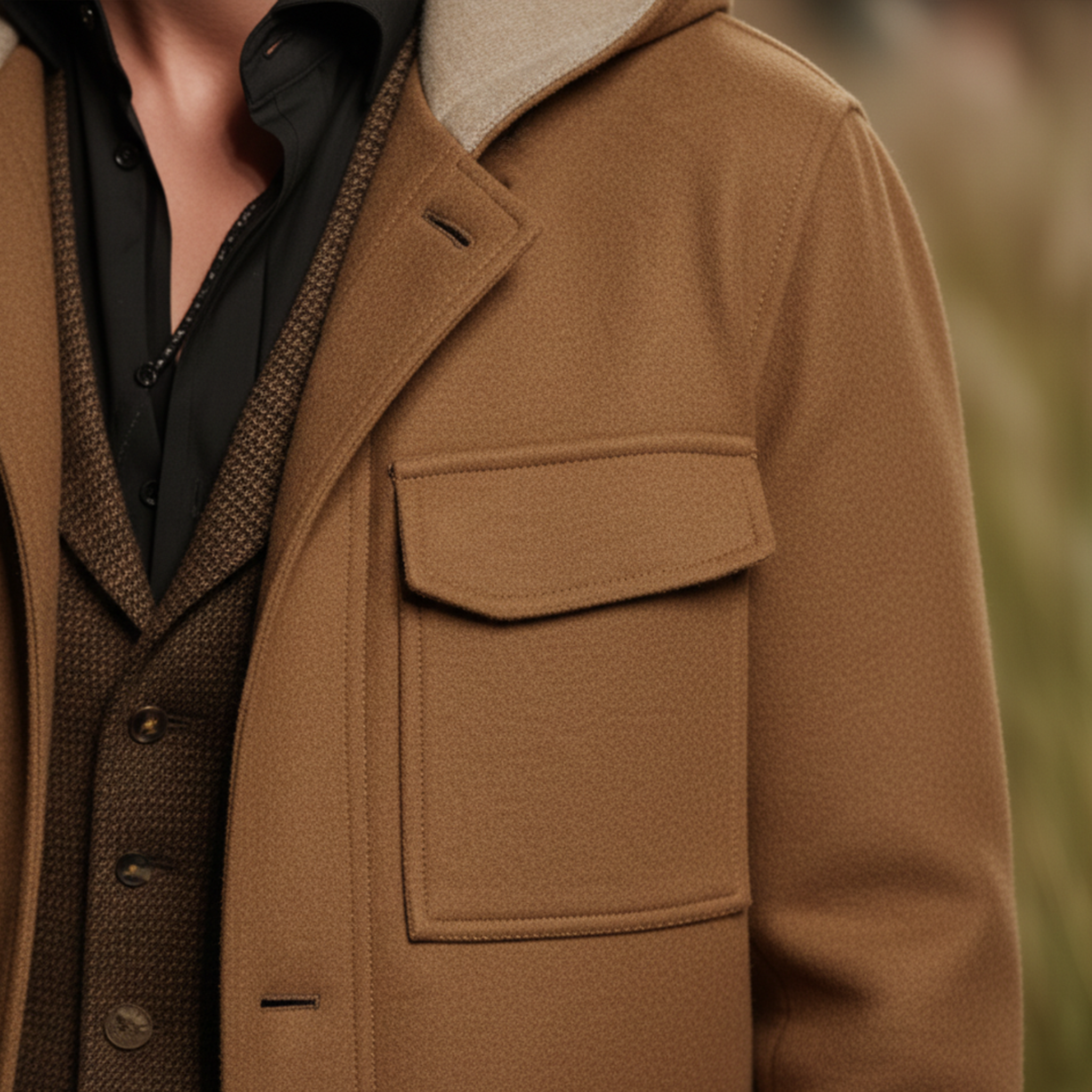 Men's Classic Retro Hooded Multi-pocket Faux Wool Jacket MTA3181J1K