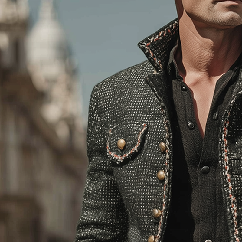 Men's Stylish Winter Jacket With Floral Print And Tweed Fabric MTA1808I4P