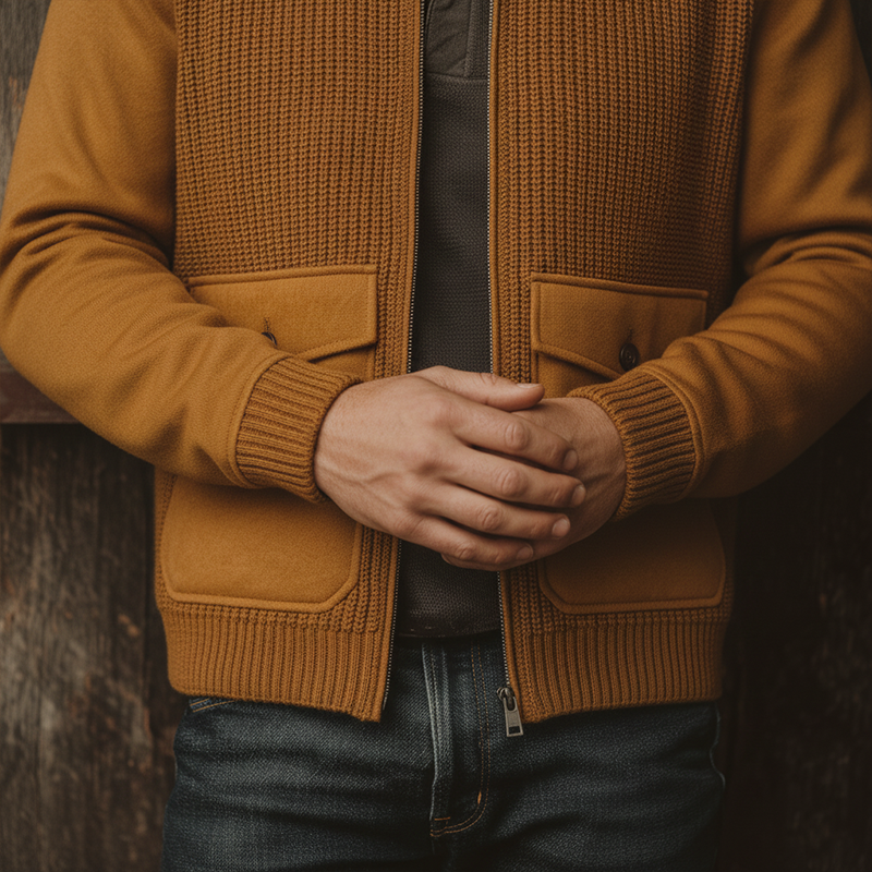 Men's Winter Cotton Yarn Knitted Patchwork Cotton Blend Zipper Cardigan MTA1377J8P