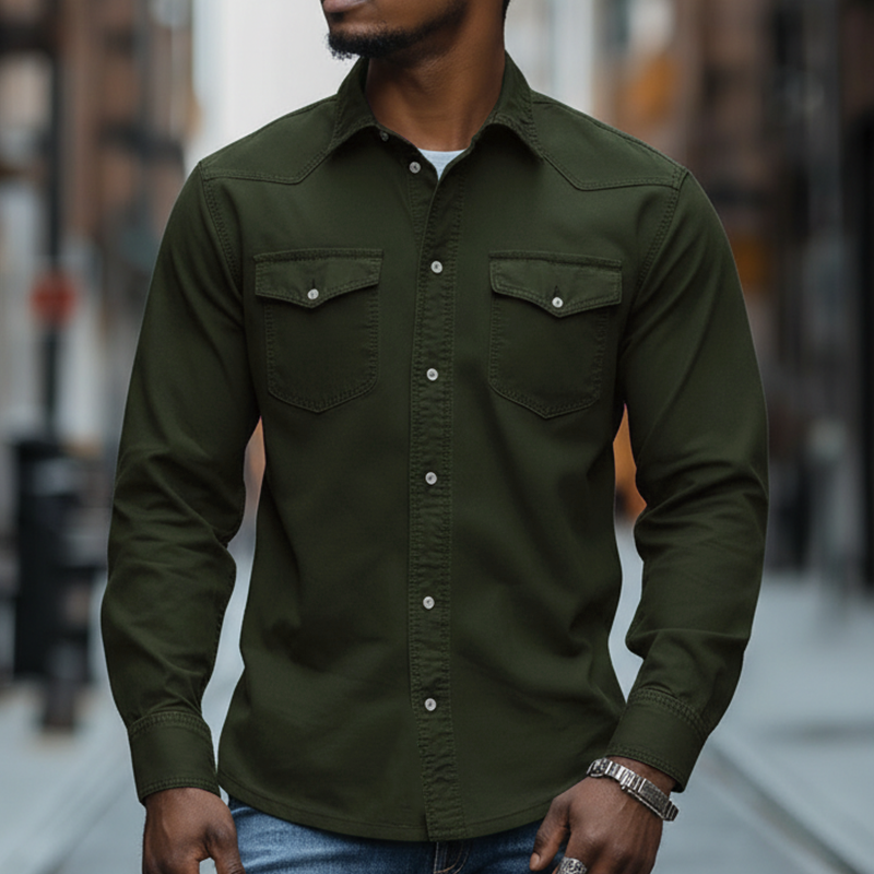 Men's Spring Fashion Twill 100% Cotton Long-Sleeve Shirt MTZ2247A3P