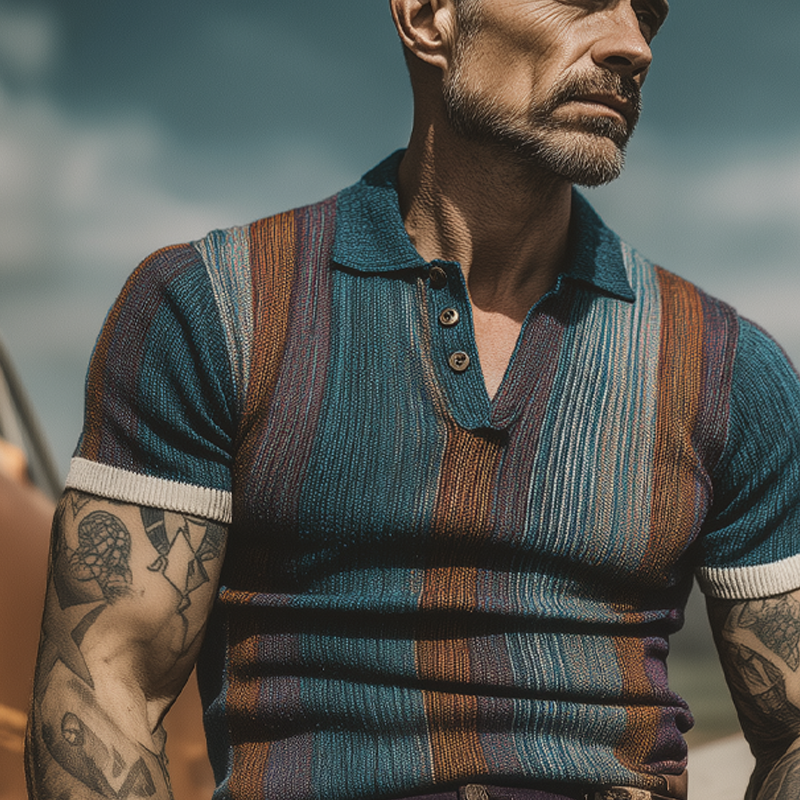 Men's Colorful Knitted Short-Sleeved Polo Shirt MTA2767F3X