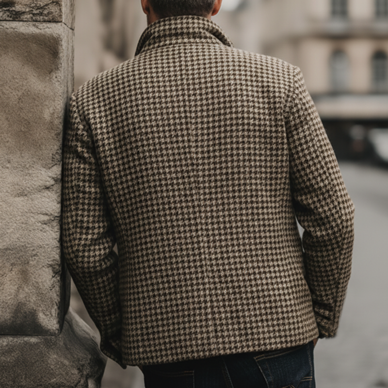 Men's Retro Classic Houndstooth Lapel Faux Wool Jacket MTA3100J0U
