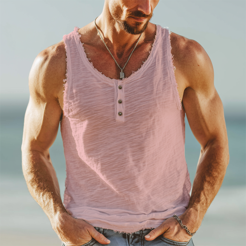 Men's Summer Basics Slub Fabric Raw Edge Tank Top MTA1452G9U