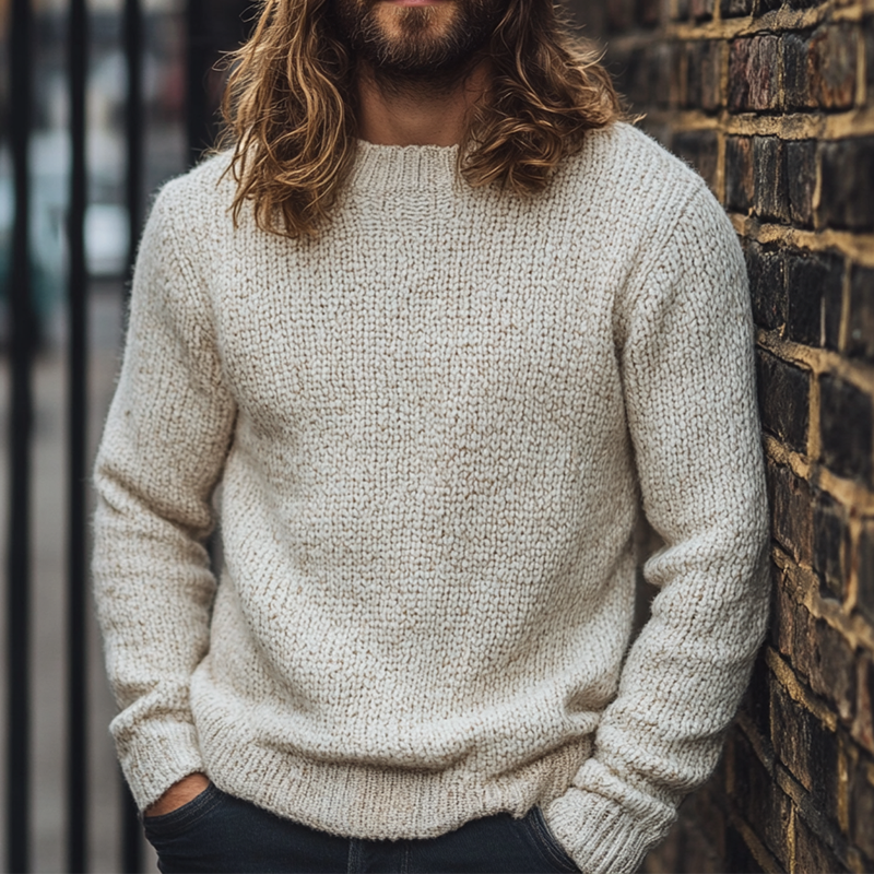 Men's Solid Color Crew Neck Pullover Knit Sweater MTA0179L2X