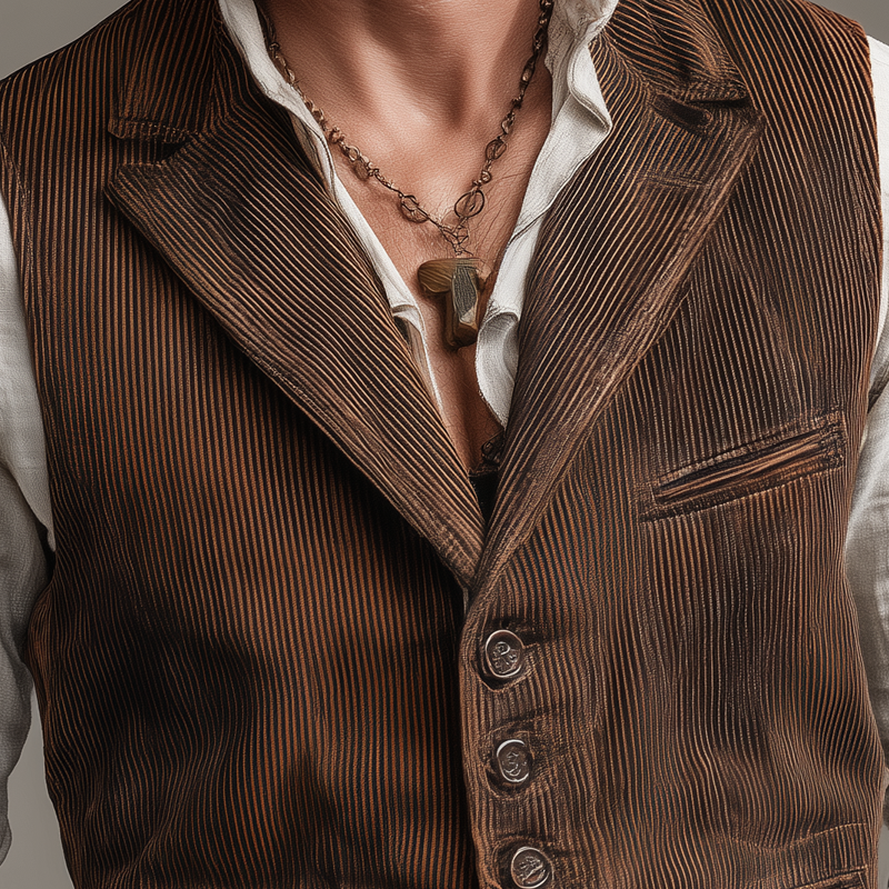 Men's Vintage Corduroy Notch Lapel Single Breasted Vest MTA2169H3Z