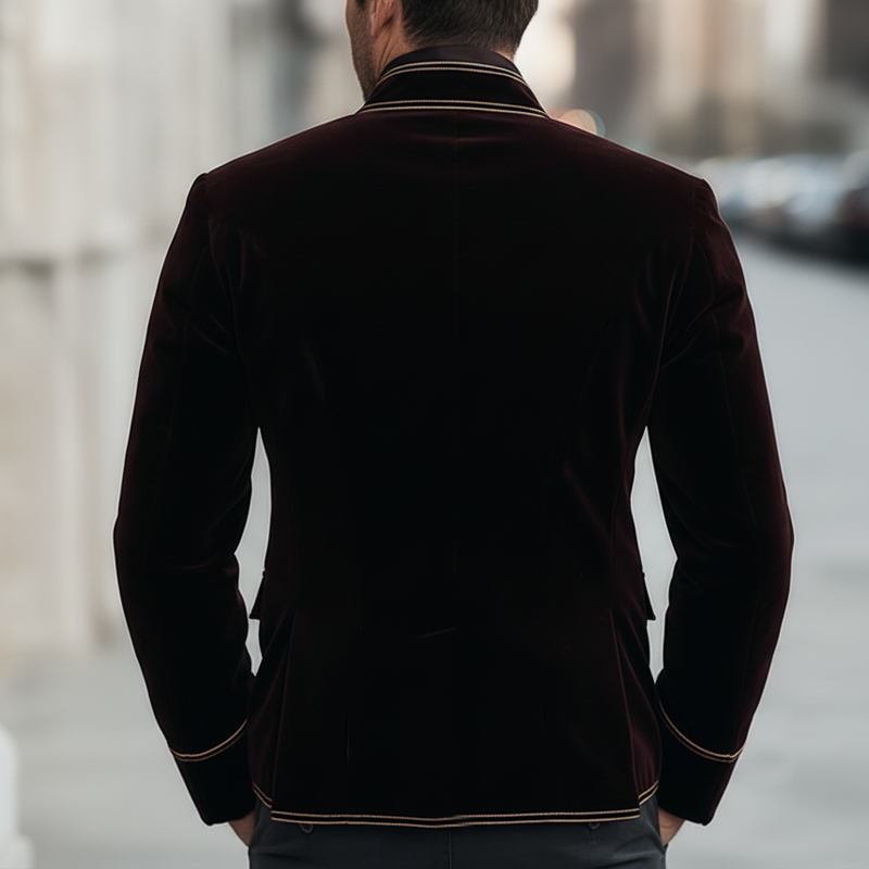 Men's Classic Velvet Burgundy Diagonal Button Double Slit Jacket MTA2906K6U