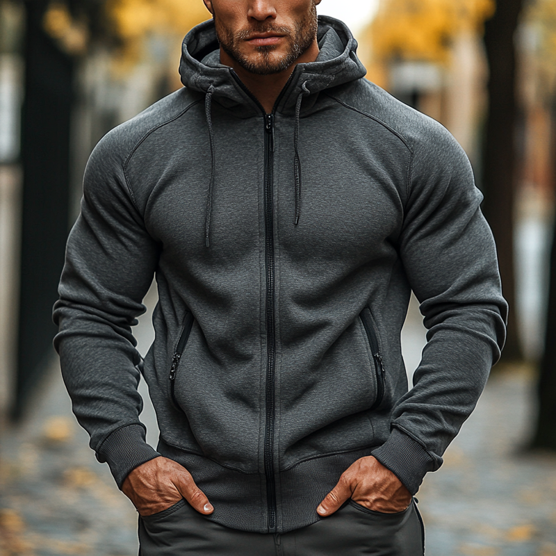 Men's Casual Blended Sweatshirt Zip-up Hooded Jacket MTA1380J6X