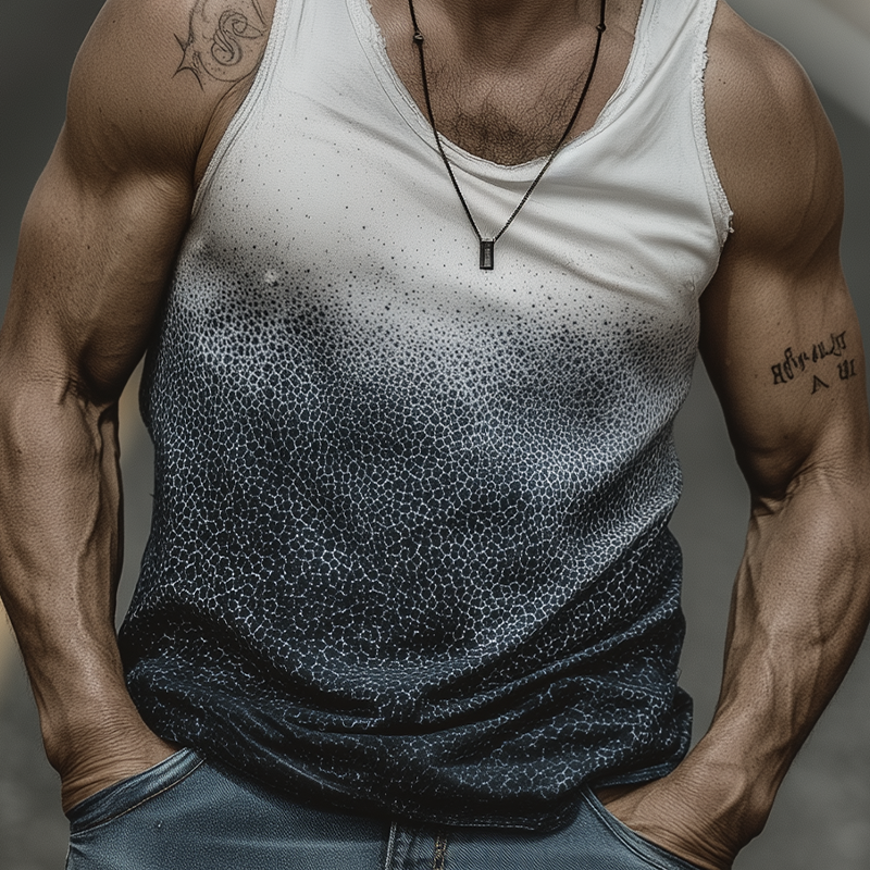 Men's Spring And Summer Fashion Casual Art Print U-neck Cuffs Raw Edge Cotton Blended Tank Top MTA0958G3K