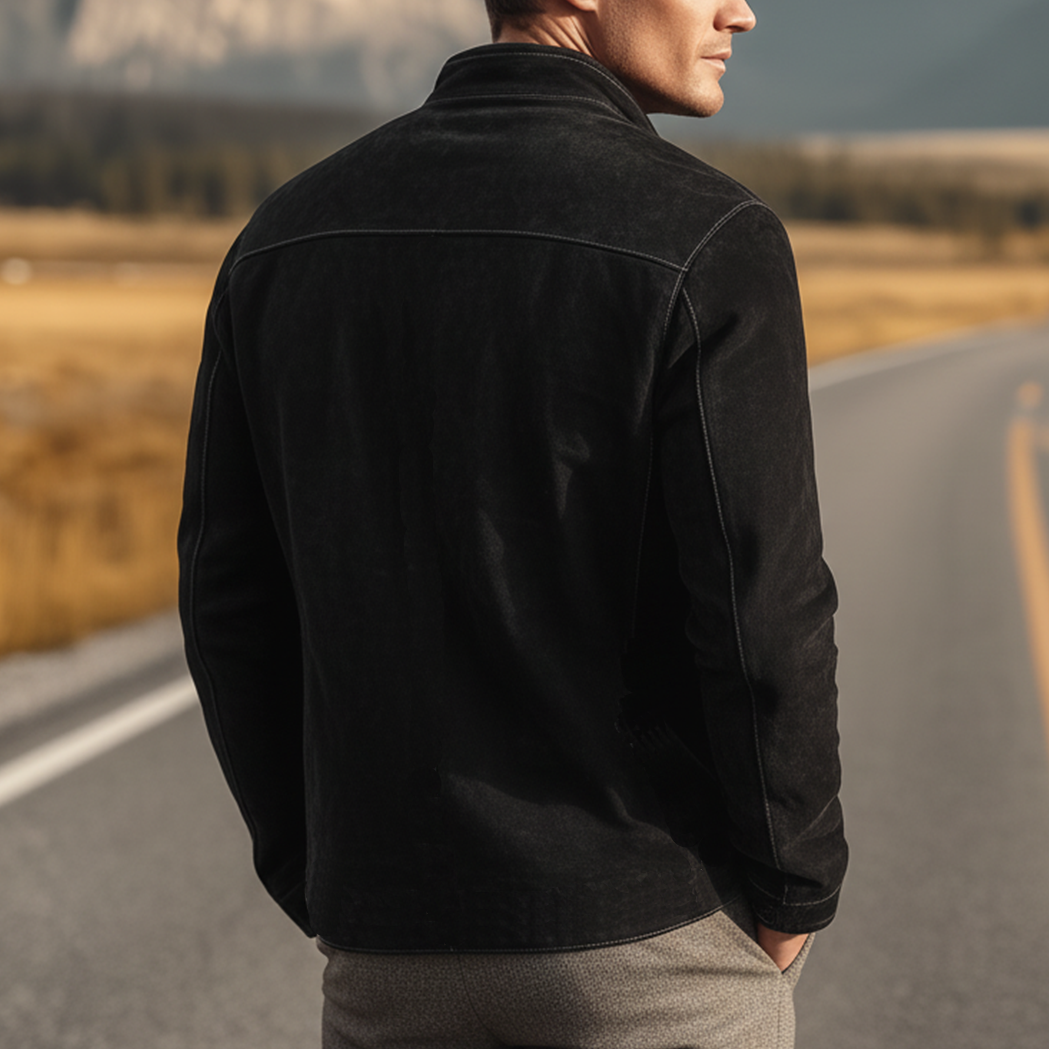 Men's Classic Vintage Stand Collar Multi-Pocket Faux Suede Single-Breasted Jacket MTA1963I1K
