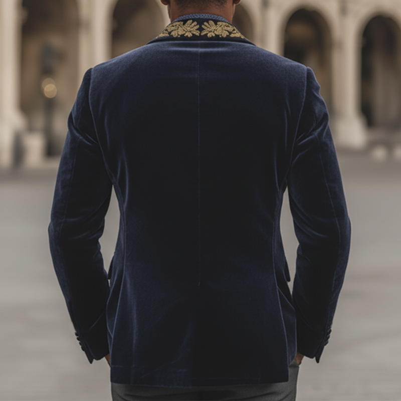 Men's Vintage Embroidered Velvet Two-button Double-vented Blazer MTA2136K8U