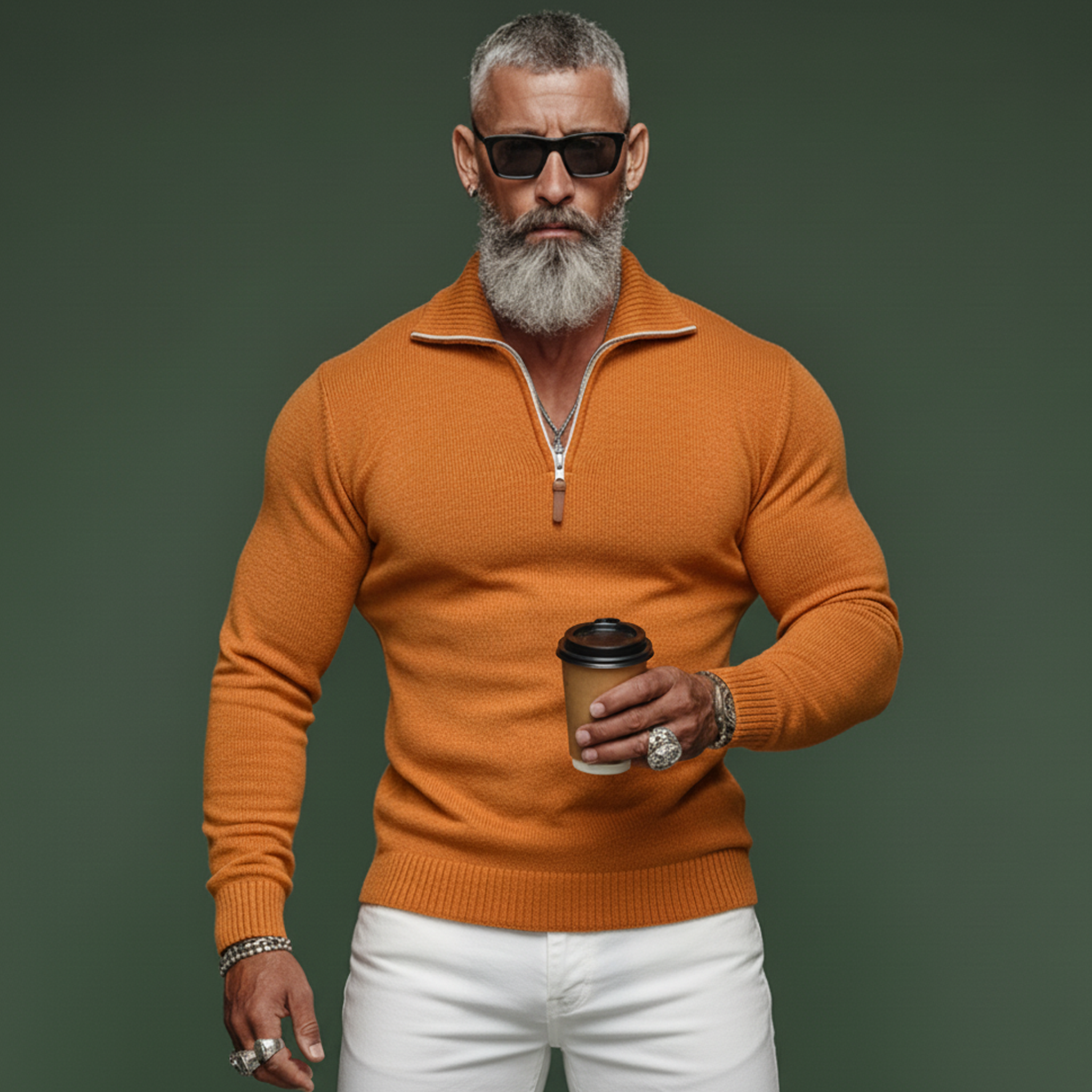 Men's Fashionable Casual Rugged Style Collared Zip-up Slim Fit Sweater MTA2797K6K