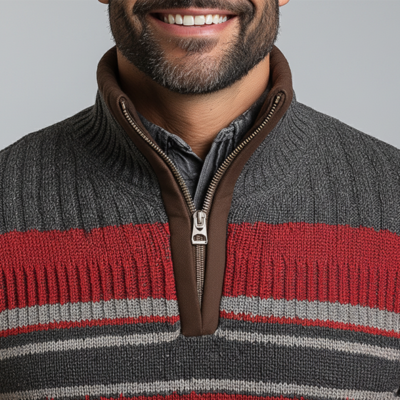 Men's Winter Color-Blocked Cotton Yarn Knit Half-Zip Sweater MTA2411K4P