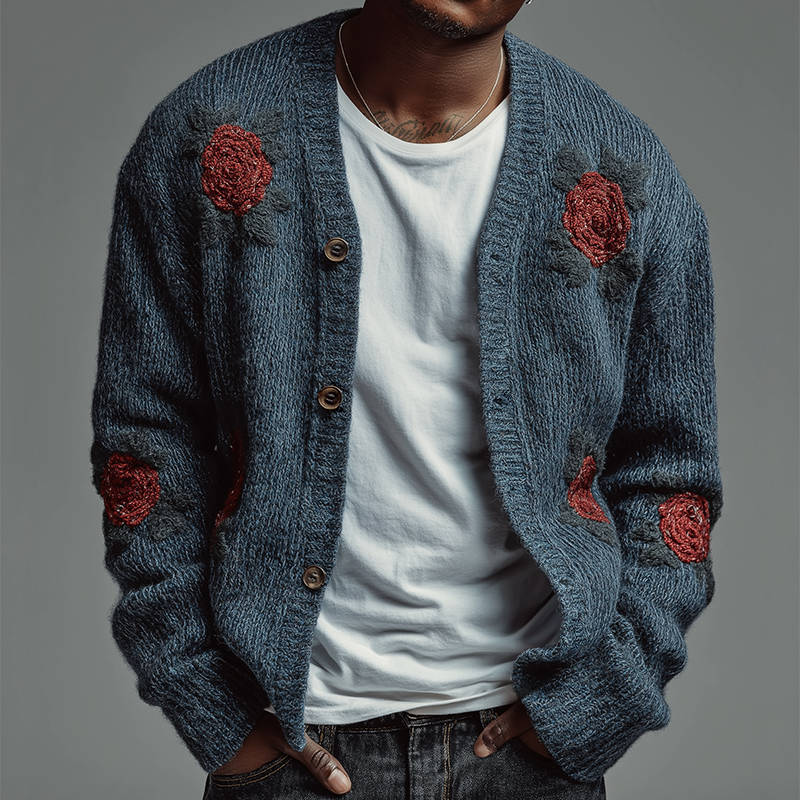 Men's Retro Casual Knitted Floral Embroidered Button Cardigan MTA2970K6TO