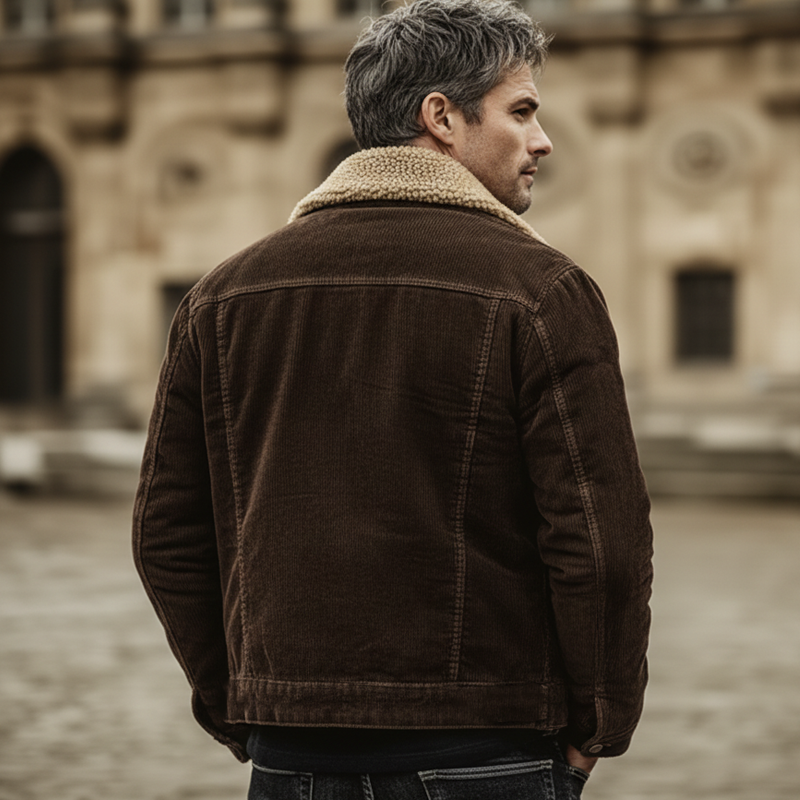 Men's Classic Coffee Corduroy Shearling Lined Button-Up Jacket MTA0547K4U