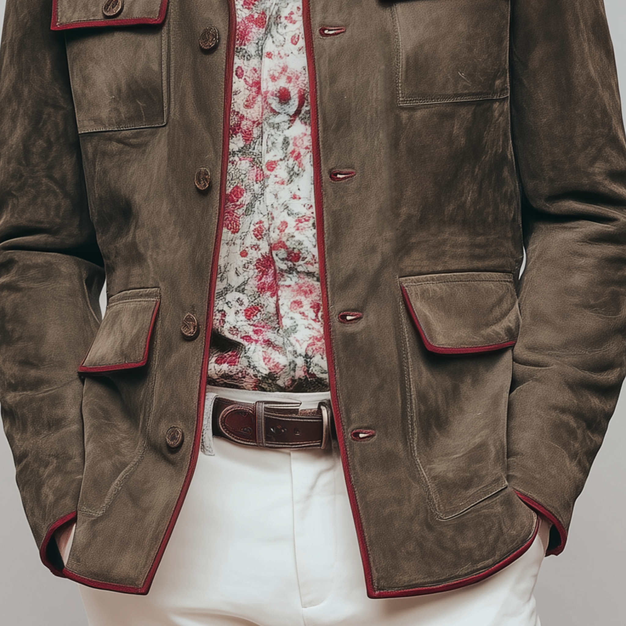 Men's Classic Casual Western Tough Style Multi-pocket Suede Jacket MTA0859I3K