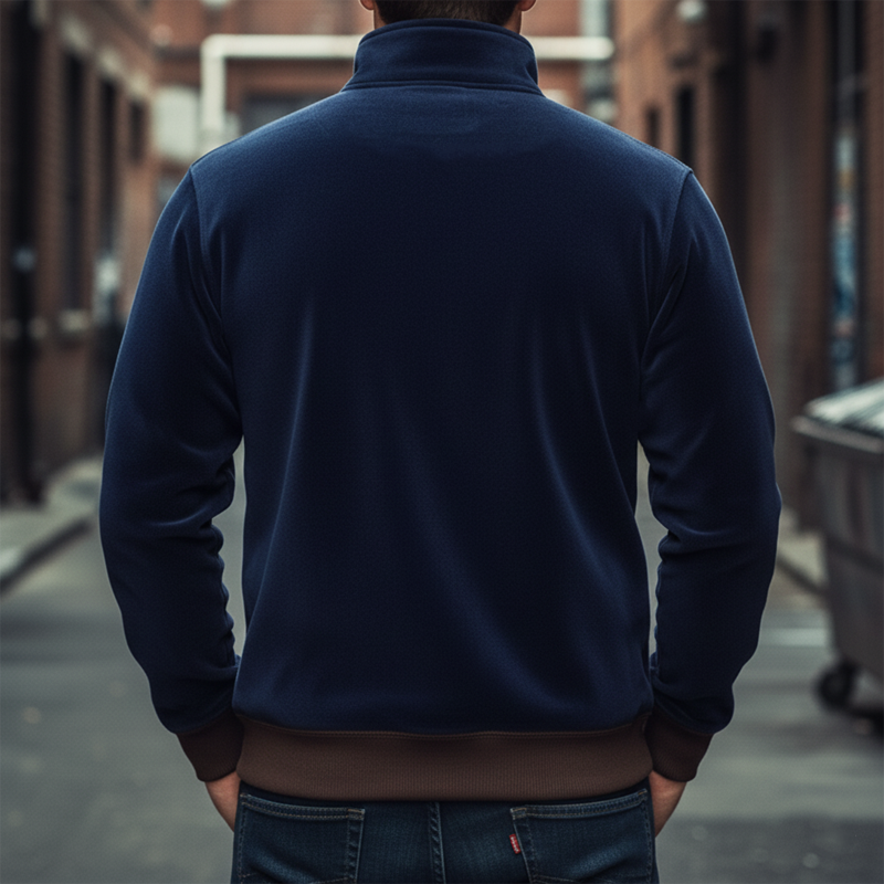 Men's Urban Velvet Patchwork PU Leather Stand Collar Sweatshirt MTA1718K3U