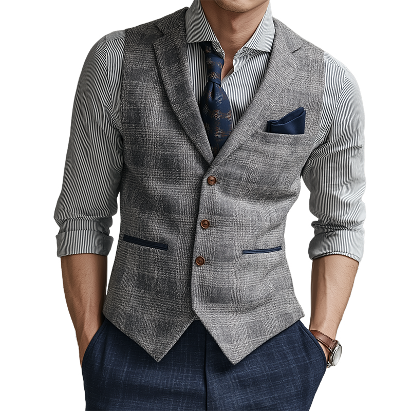 Men's Retro Casual Plaid Lapel Vest MTA2295K0TO
