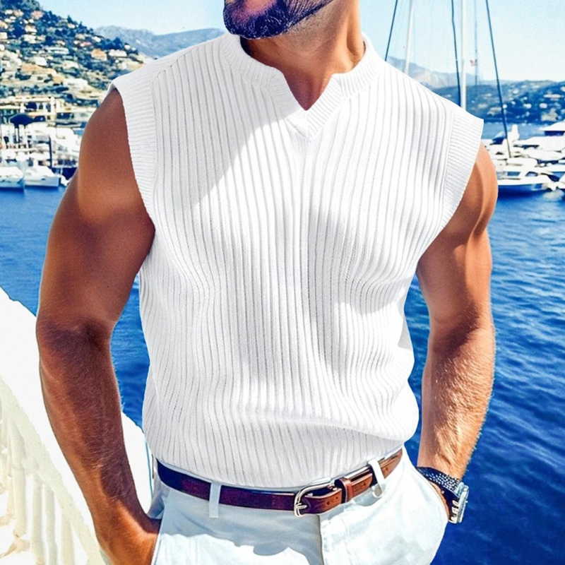 Men's Casual Breathable Solid Color V-neck Slim Fit Knitted Pullover Vest MTA3014F4M