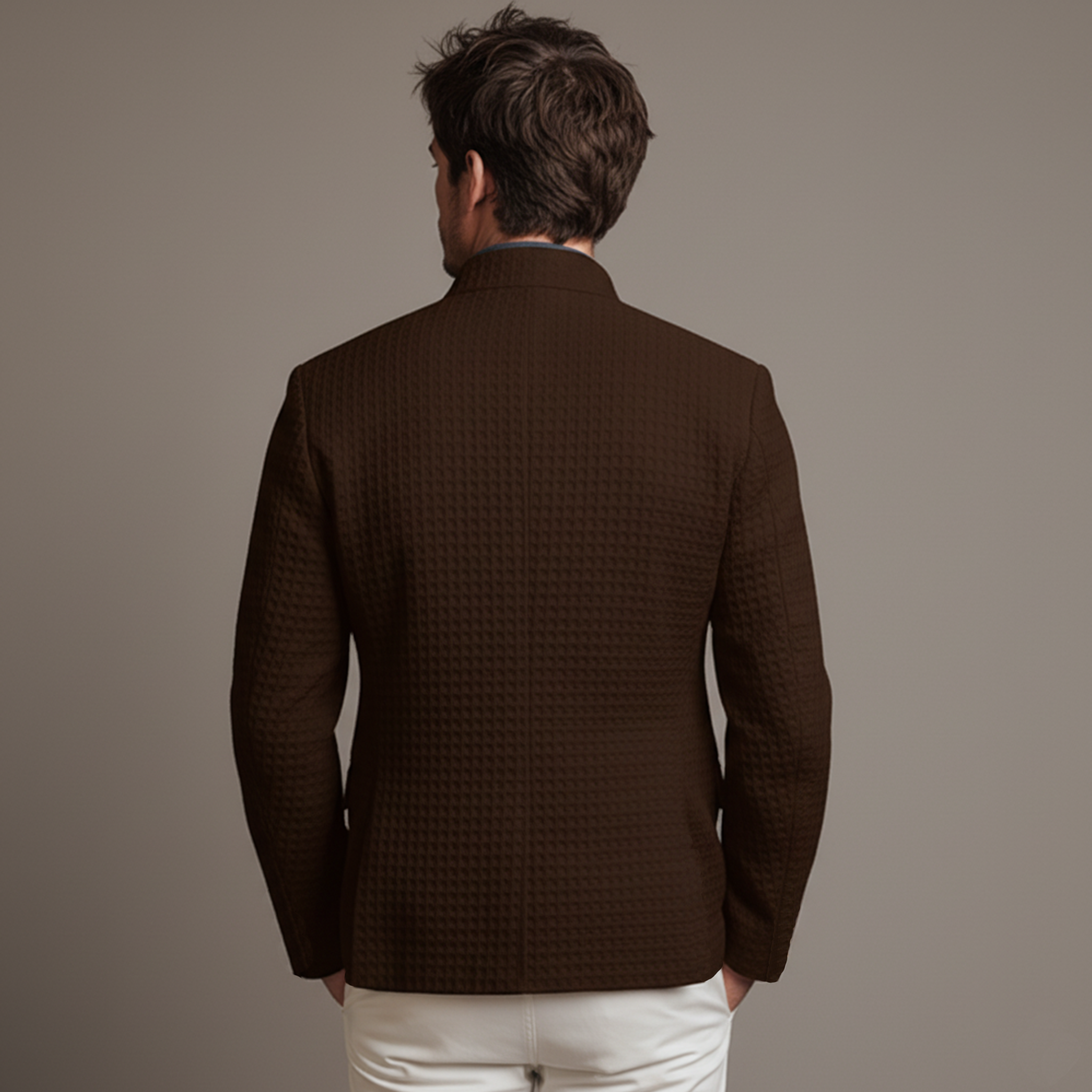Men's Classic Business Stand Collar Waffle Slim Fit Jacket MTA2755J6K