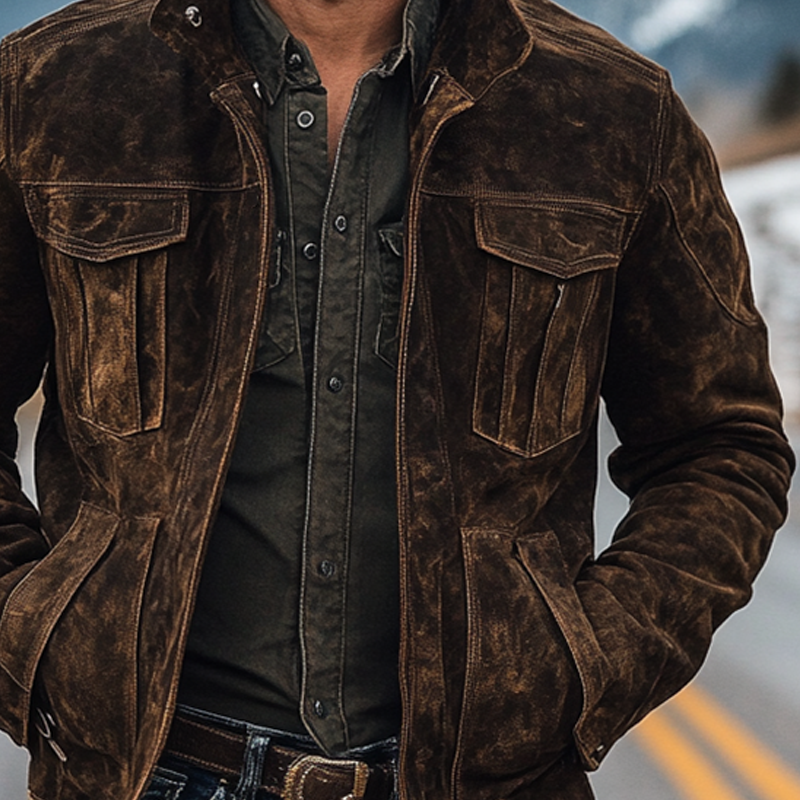 Men's Retro Faux Suede Collar Solid Color Button Jacket MTA0325K3X