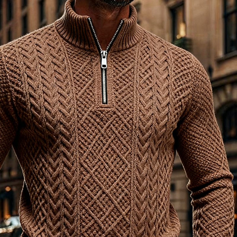 Men's Solid Half-Zip Textured Cable Knit Sweater MTA1781J9X