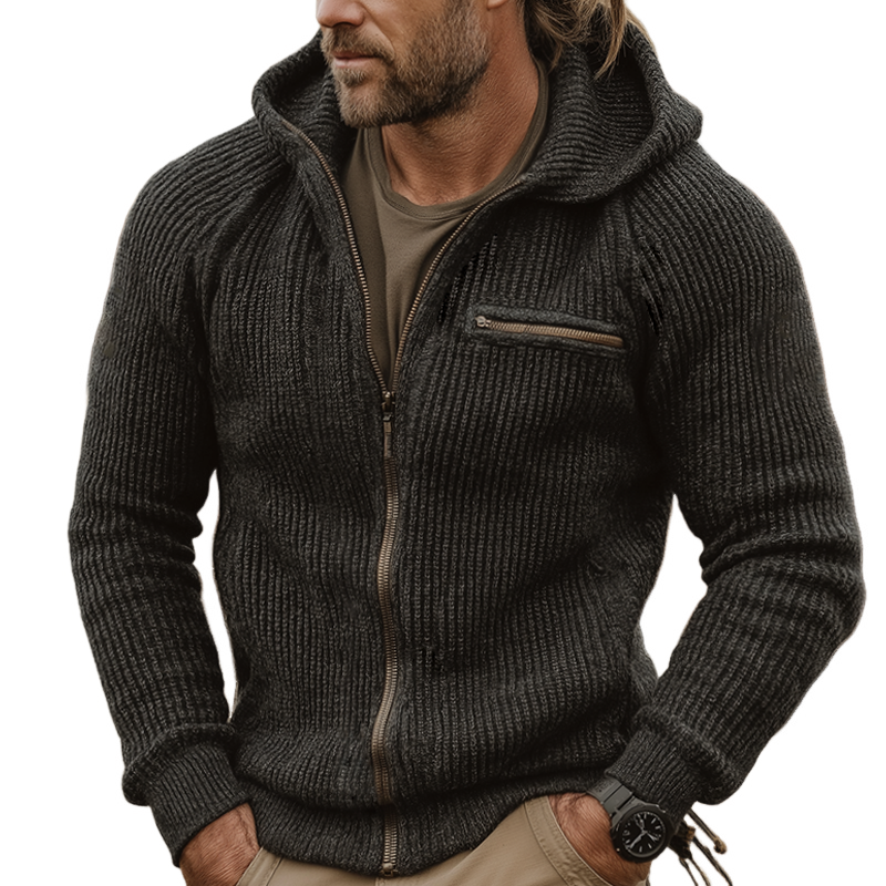 Men's Retro Casual Knitted Hooded Zip-Up Cardigan Jacket MTA2826J4TO