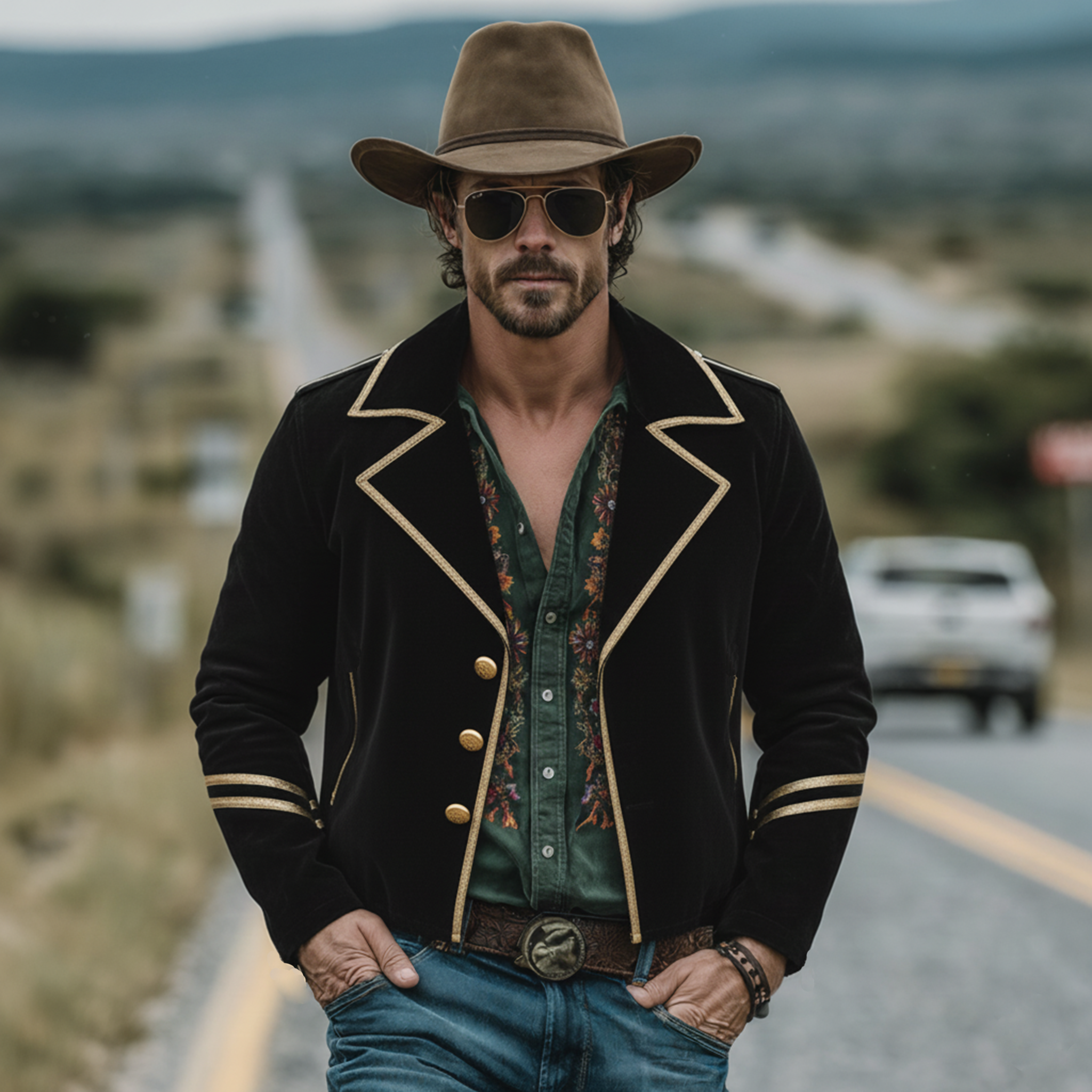 Men's Classic Retro Western Style Lapel Faux Velvet Jacket MTA0499L2K