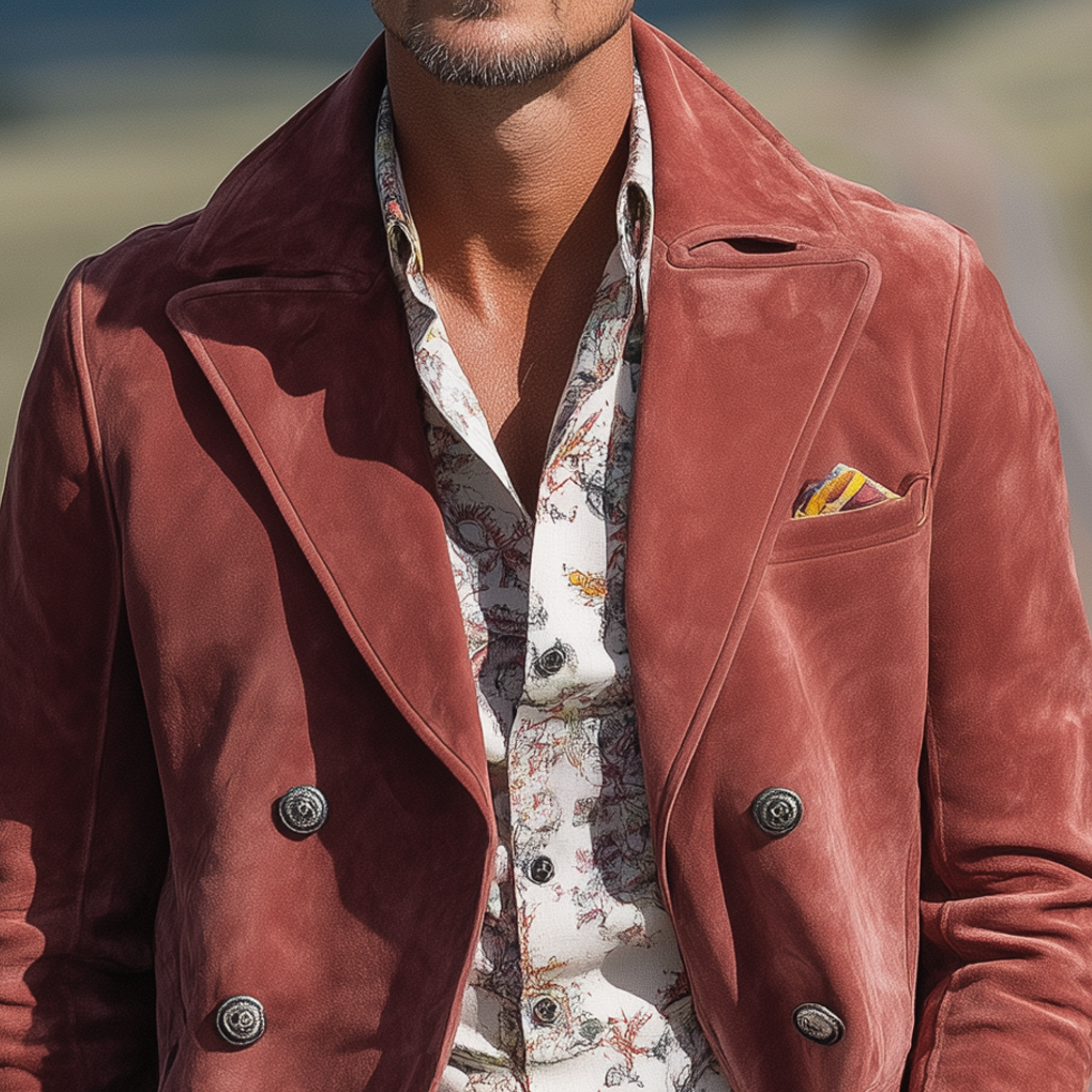 Men's Classic Casual Western Style Lapel Double-breasted Suede Jacket MTA1122H8K