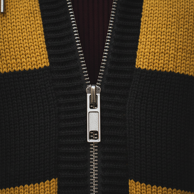 Men's Winter Retro Color Block Cotton Yarn Knitted Hooded Cardigan MTA0349K3P