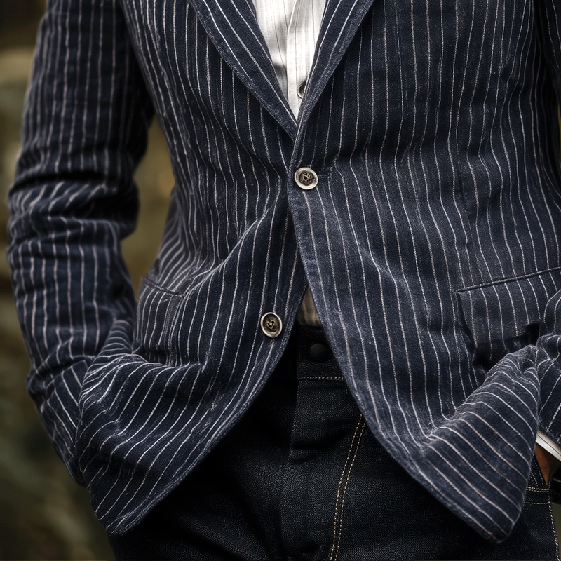 Men's Striped Notch Lapel Two Buttons Blazer MTA0353I7Z