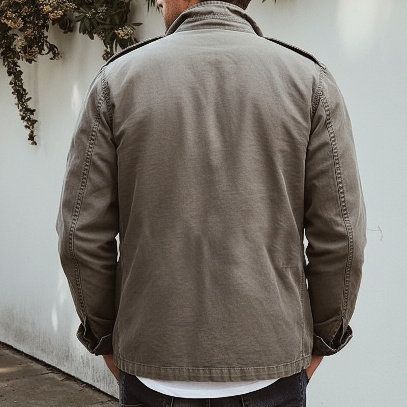 Men's Classic Retro Grey Distressed Cotton Button Jacket MTA0361K7U