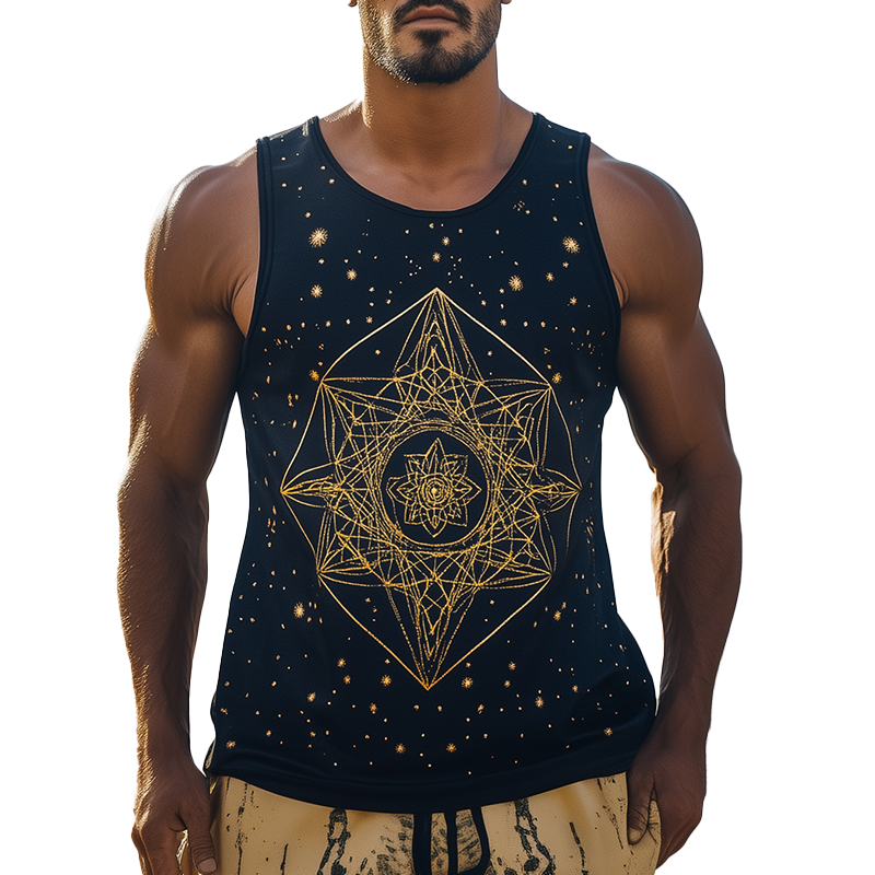 Men's Summer Fashion Geometric Print Polyester Blend Tank Top MTA1787F4P