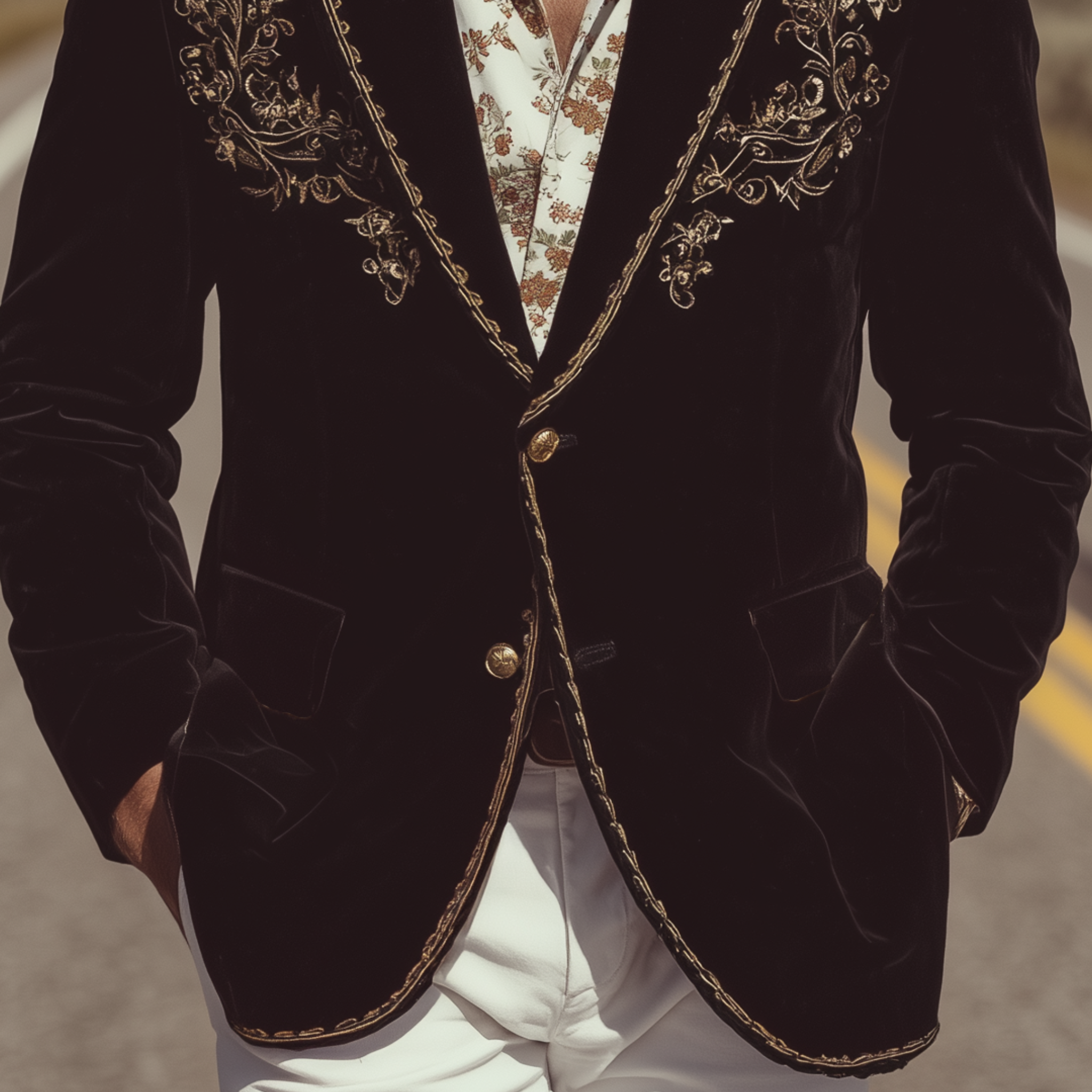 Men's Classic Retro Western Style Velvet Embroidered Single-breasted Slim-fit Blazer MTA1510H8K