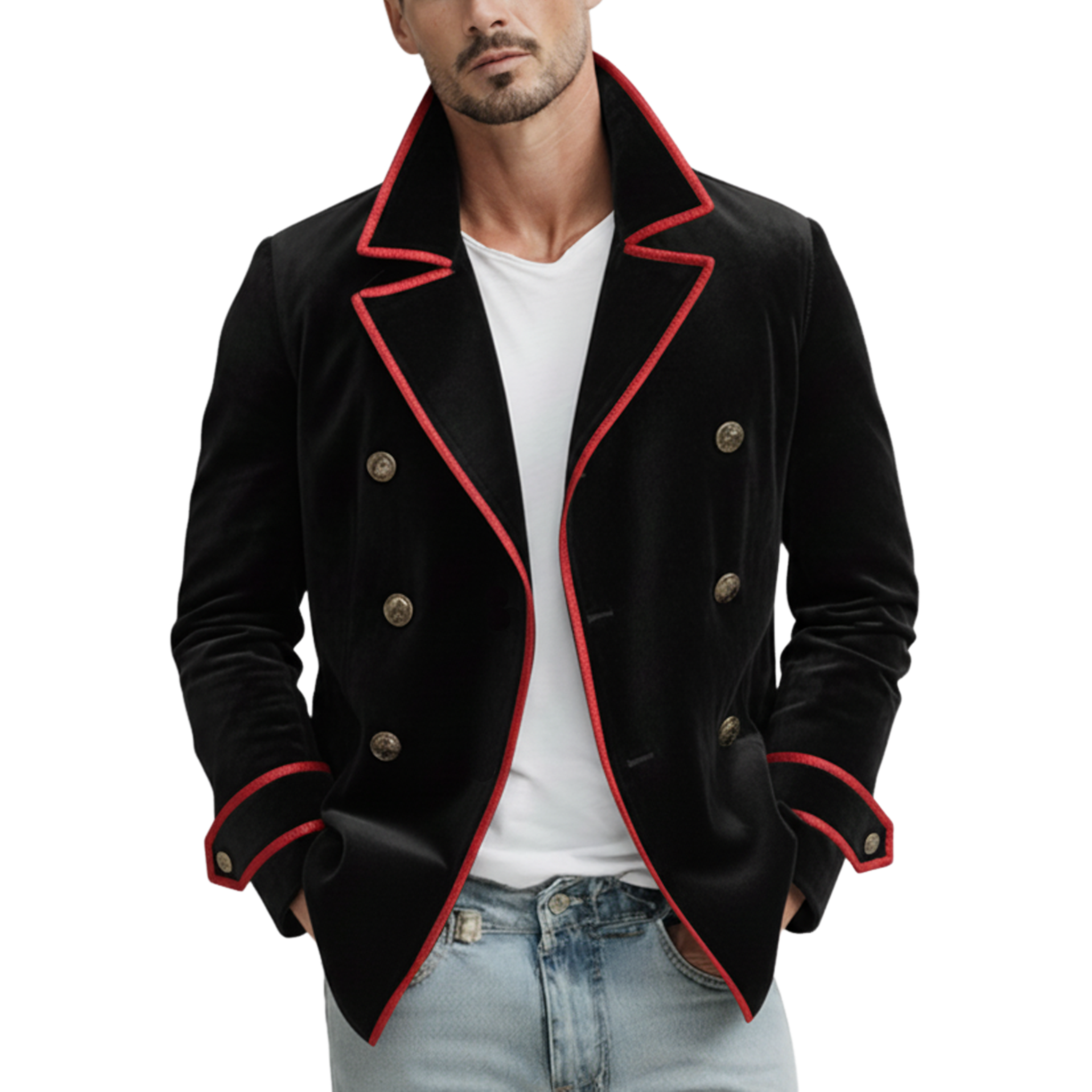 Men's Classic Retro Lapel Faux Velvet Double-breasted Jacket MTA0452L9K