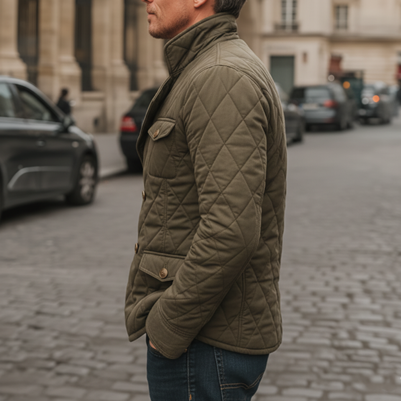 Men's Classic Double Breasted Army Green Padded Quilted Jacket MTA2073J4U