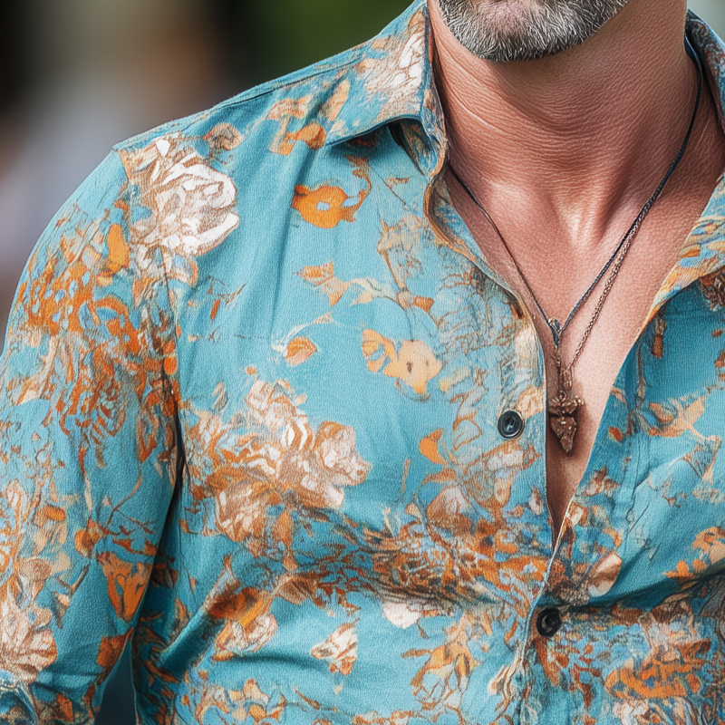 Men's Casual Retro Print Long-sleeved Shirt MTA2125H6U
