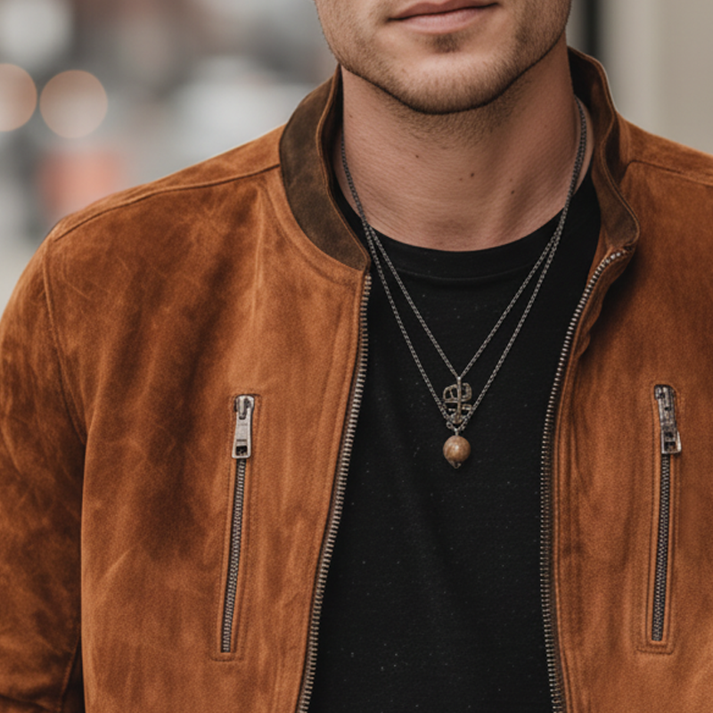 Men's Classic Suede Colorblock Collar Zip-Up Jacket MTA2848I8U